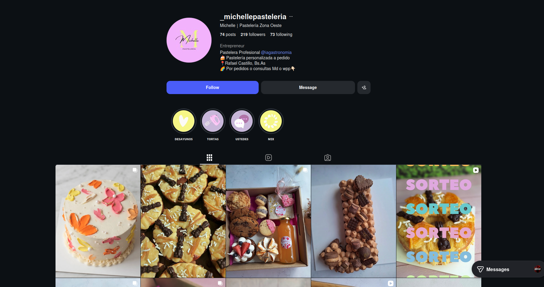 Perfil de Instagram de Michelle Pastelería